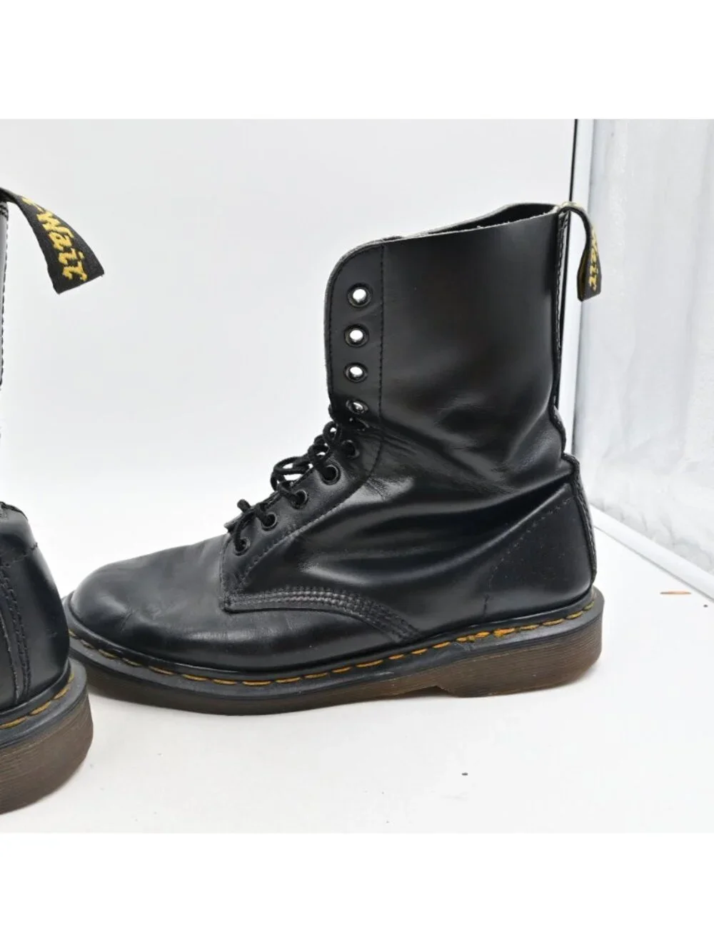 Dr. Martens 1490 Black Leather Combat Boots Size 8 Mid Calf Punk Gothic